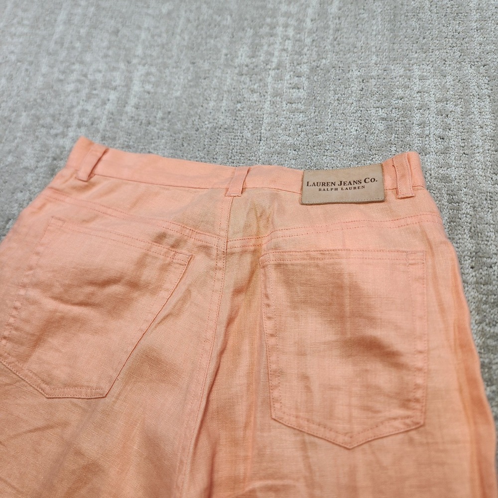Ralph Lauren Pants Women 8 Linen Wide Leg Crop Capris Orange High Rise Boho - Picture 4 of 10